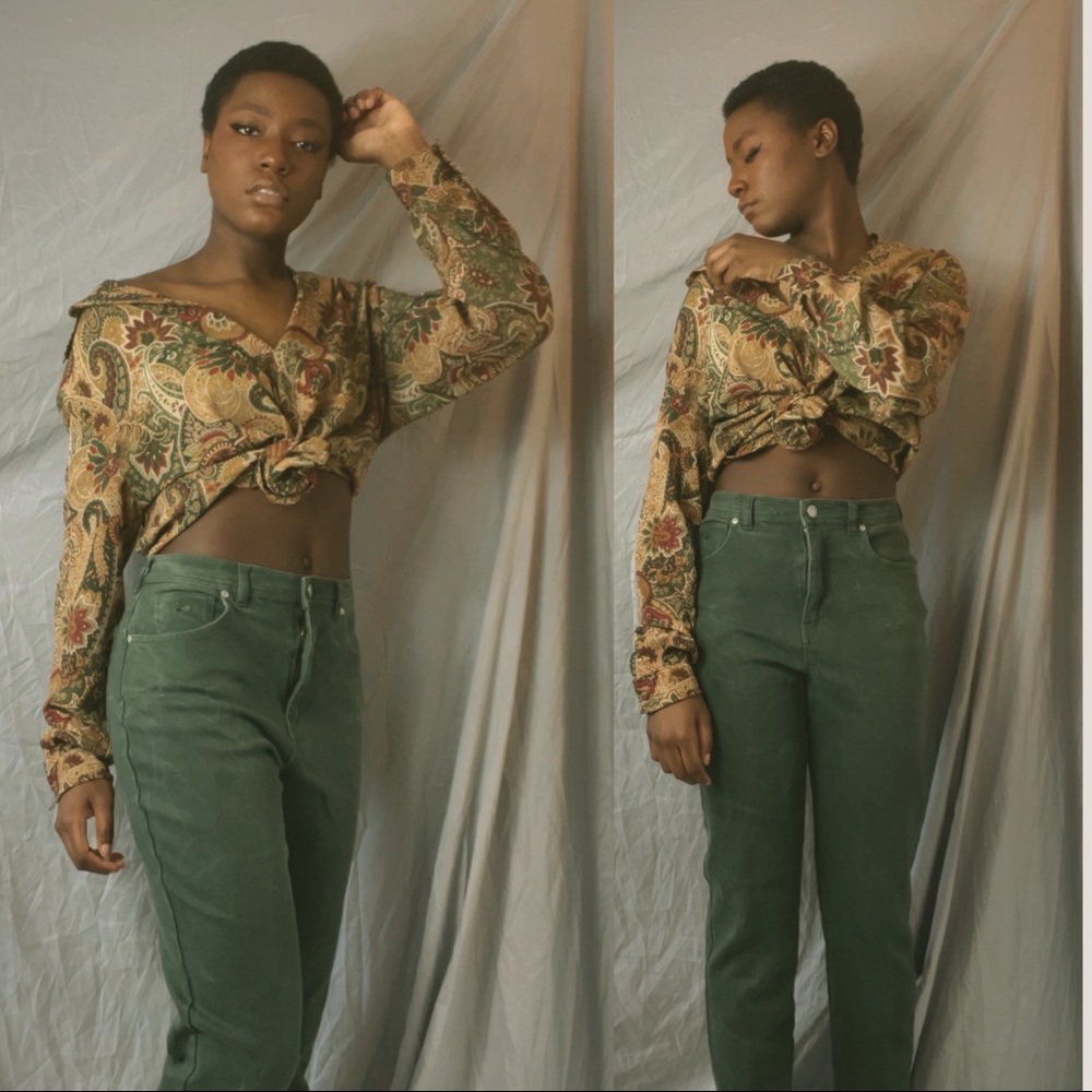 Alfred Dunner Paisley Half Button Up Blouse